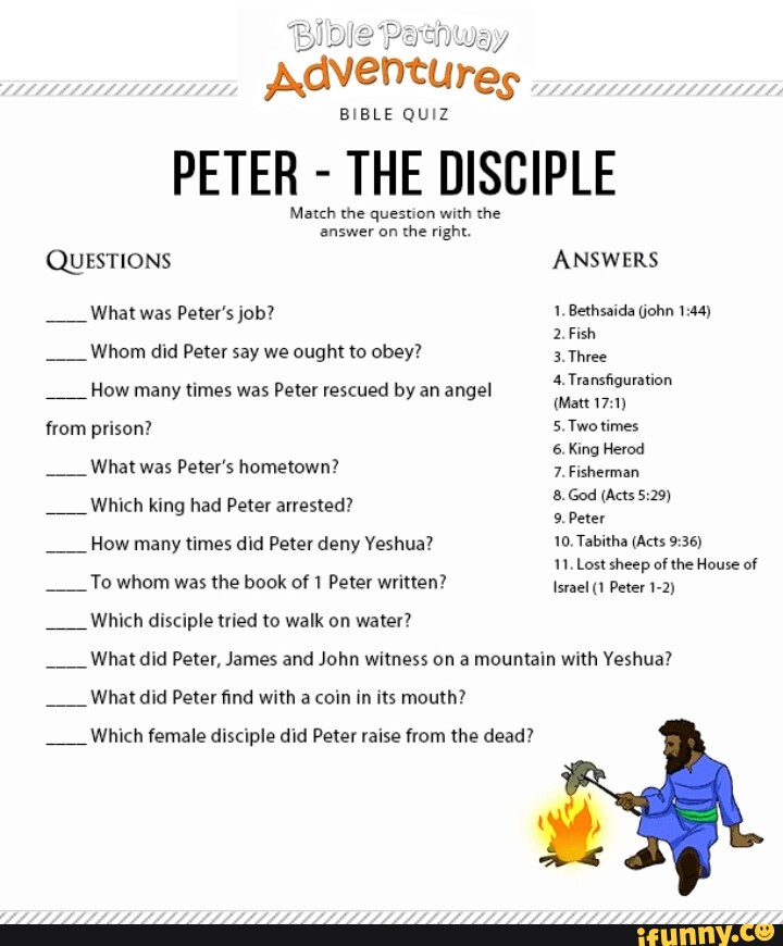 Blble Pathway Adventures BIBLE QUIZ PETER - THE DISCIPLE Match the ...