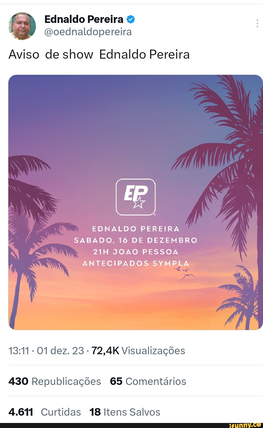 Ednaldo Pereira on X: Encontro de fãs em João Pessoa amanhã