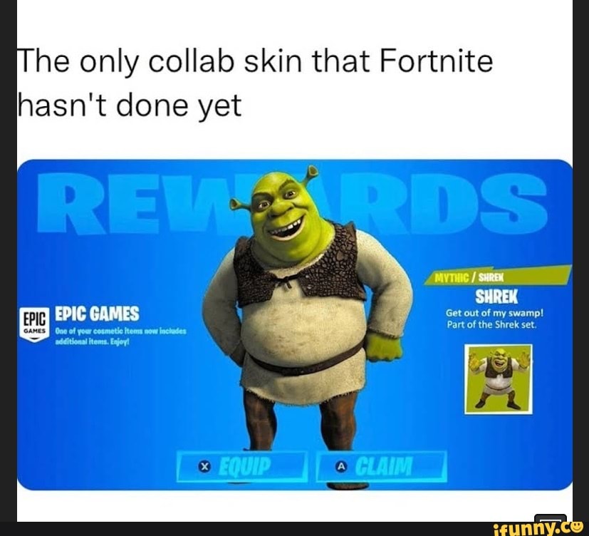 Funny meme of shrek in fortnite