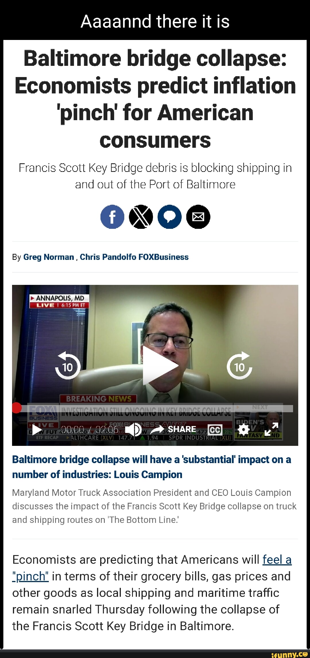 Baltimore bridge collapse: Economists predict inflation 'pinch' for ...