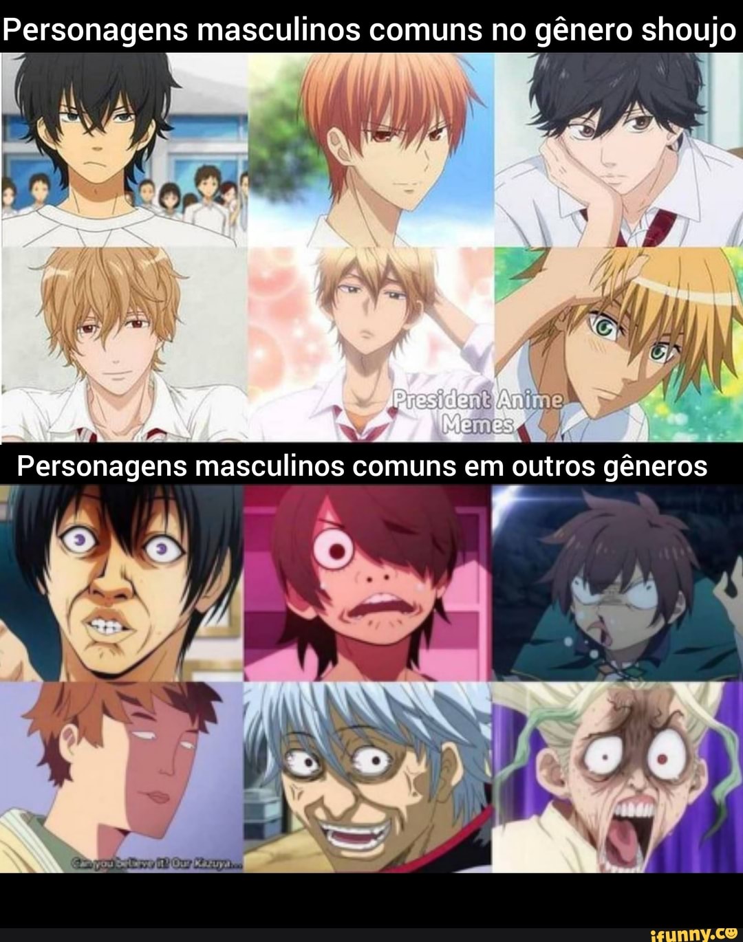 Personagens masculinos nos animes - iFunny Brazil