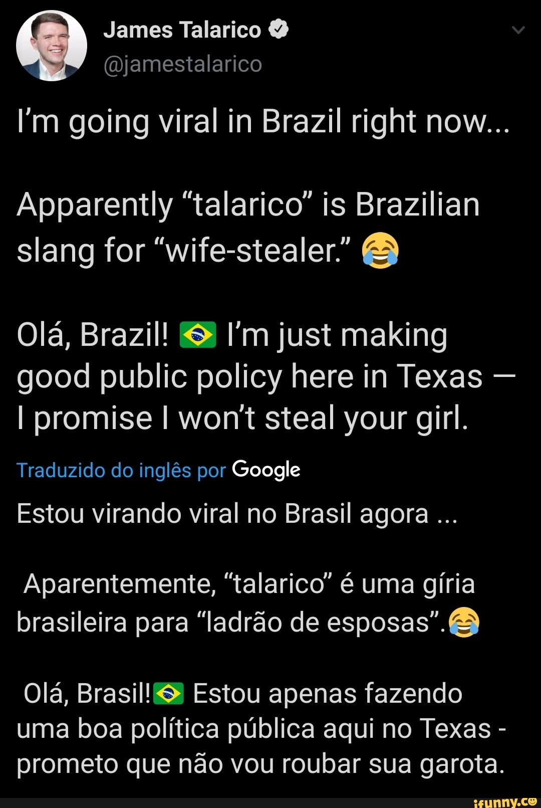 James Talarico (Djamestalarico I'm going viral in Brazil right now