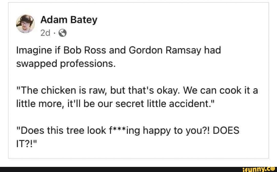 Adam Batey SS Imagine if Bob Ross and Gordon Ramsay had swapped ...