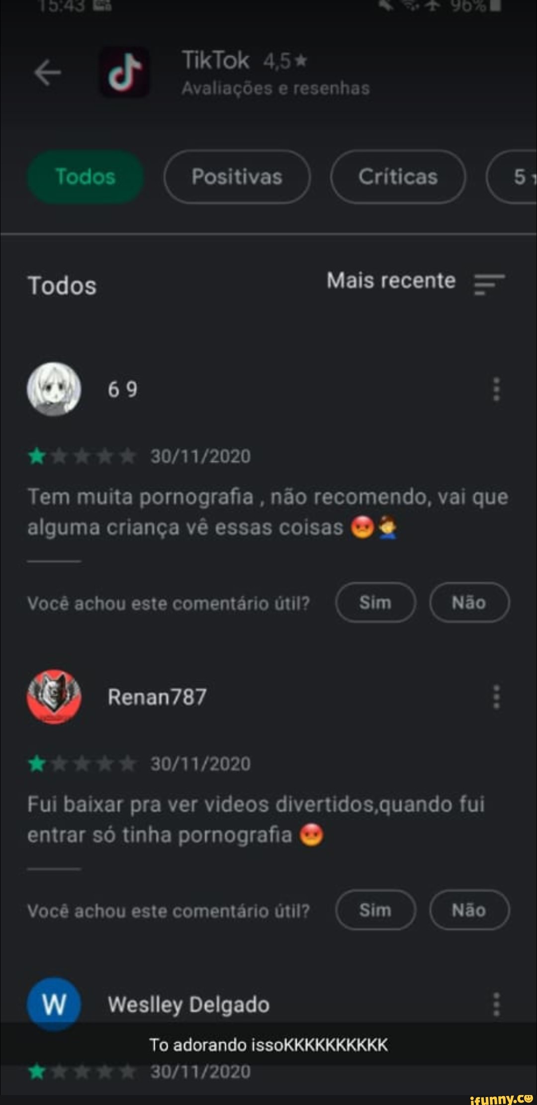 Tik Tok 4,5% Avaliações e resenhas Todos Positivas I Criticas 51 Todos Mais  recente