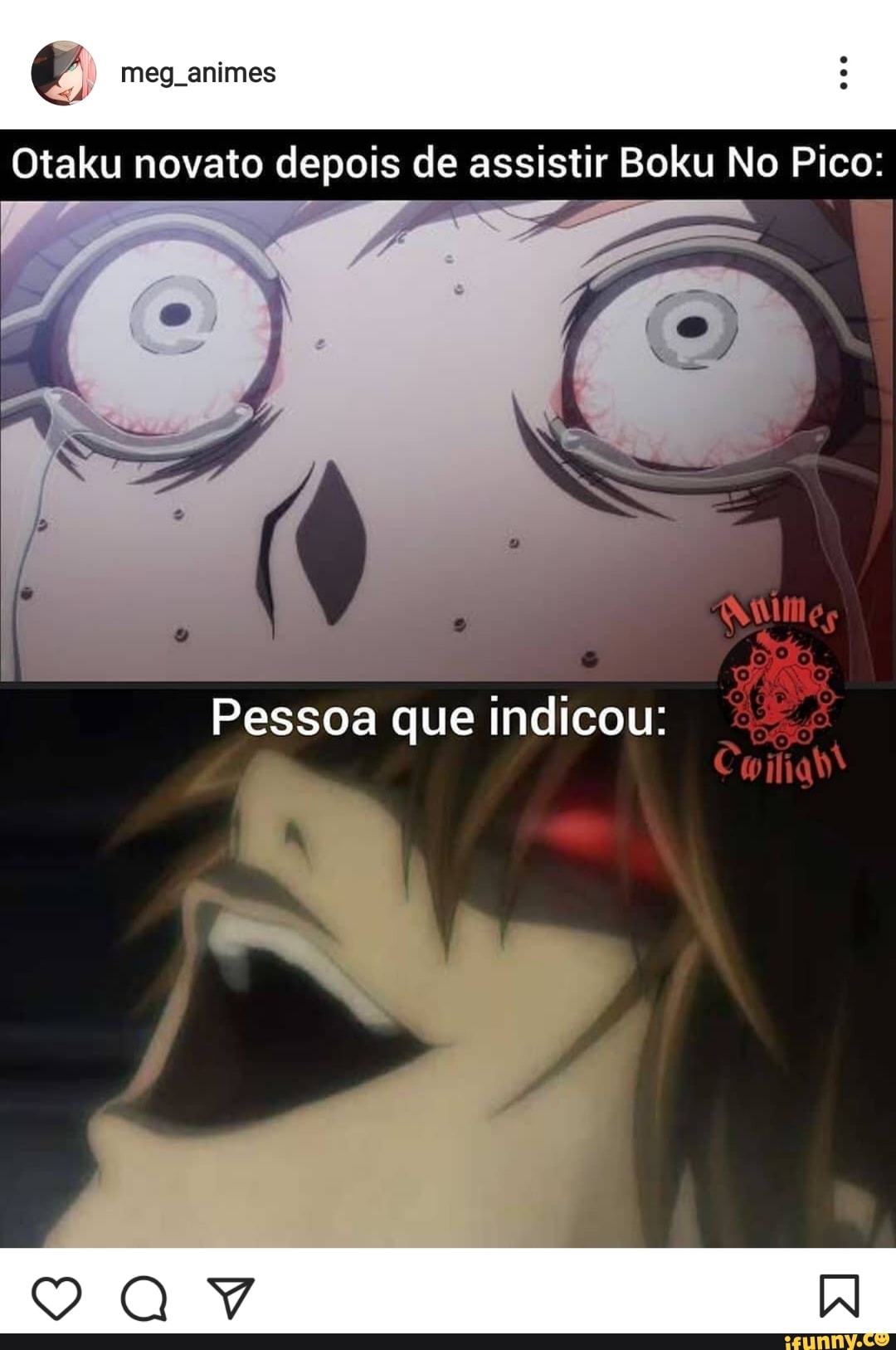 Ã . meg animes Otaku novato depois de assistir Boku No Pico: Pessoa que  indicou: - iFunny Brazil