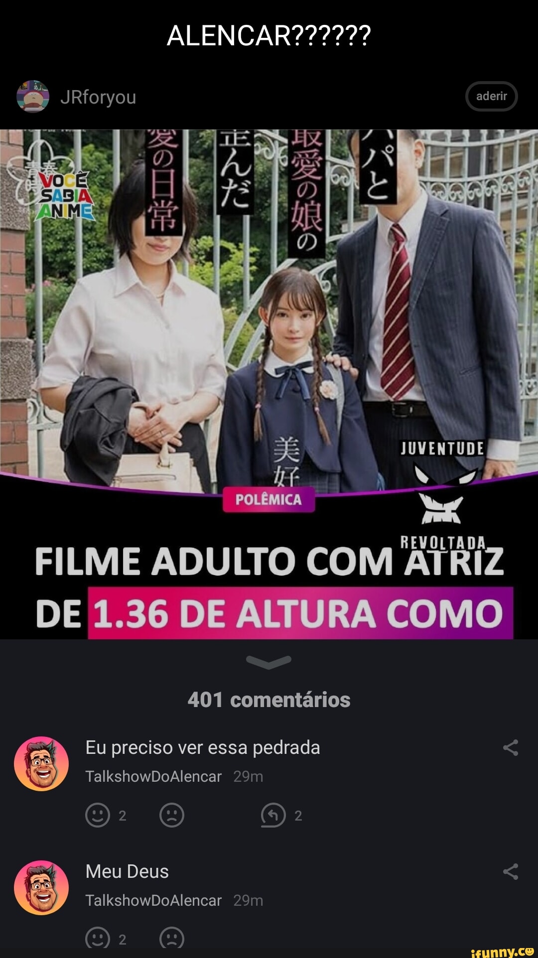 Aderir POLÊmICA REVOLTADA FILME ADULTO COM ATRIZ DE 1.36 DE ALTURA COMO I  401 comentários Eu preciso ver essa pedrada TalkshowDoAlencar Meu Deus  TalkshowDoAlencar - iFunny Brazil