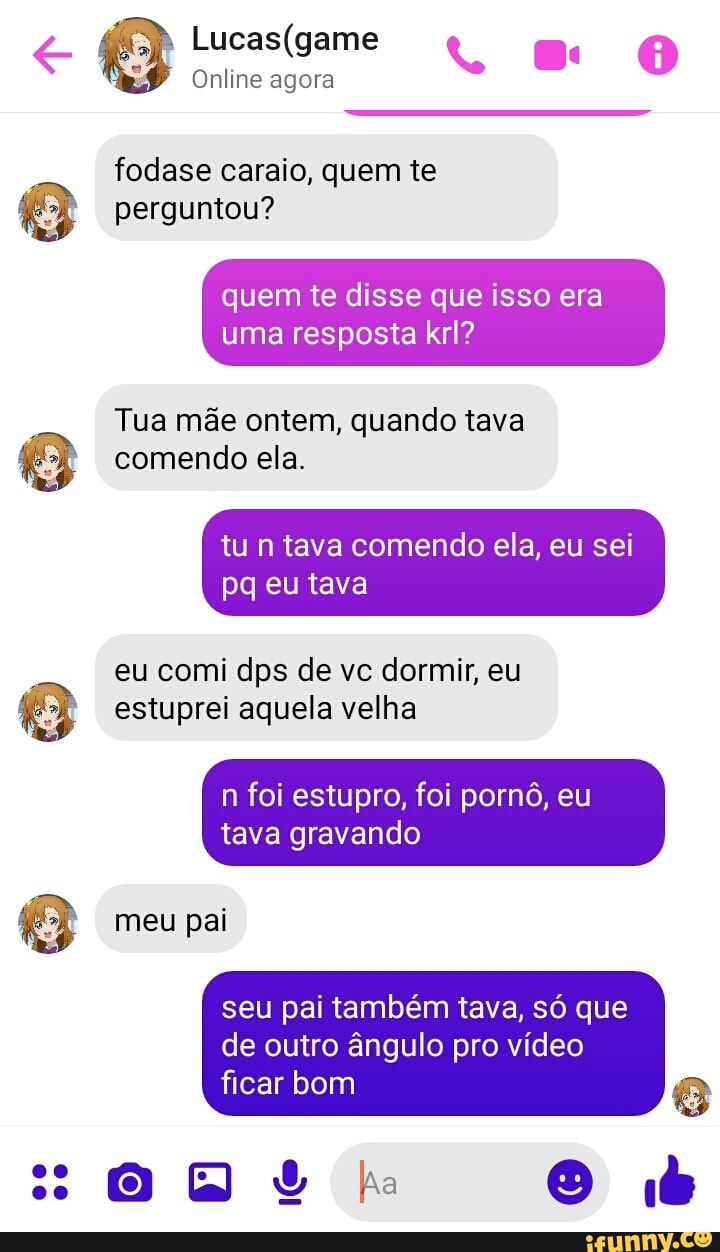 Online agora fodase caraio, quem te perguntou? quem te disse que isso era  uma resposta krl?