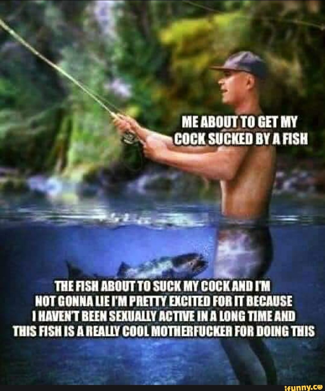 Fish sucks mans cock