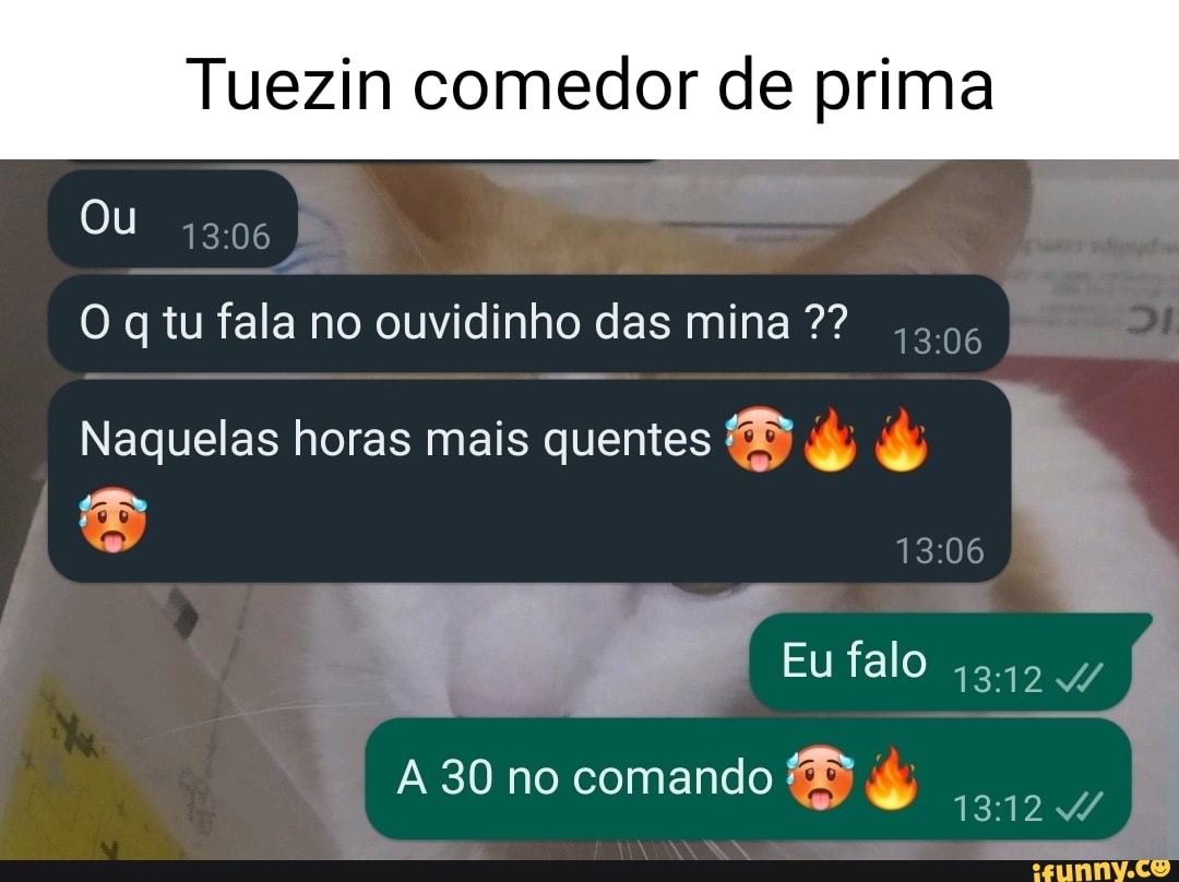 Ou Tuezin comedor de prima O tu fala no ouvidinho das mina Naquelas horas  mais quentes Eu falo ,342 A 30 no comando - iFunny Brazil