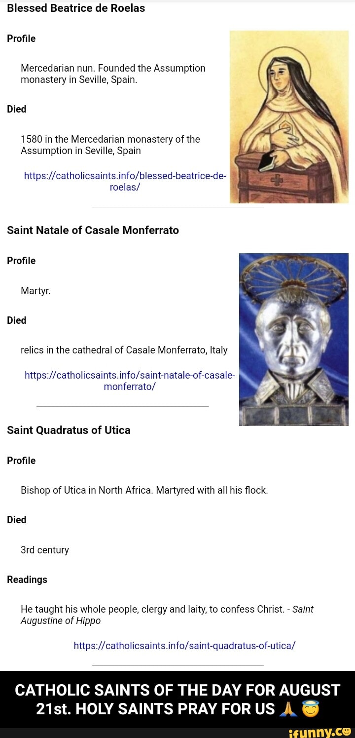 Blessed Beatrice de Roelas Profile Mercedarian nun. Founded the