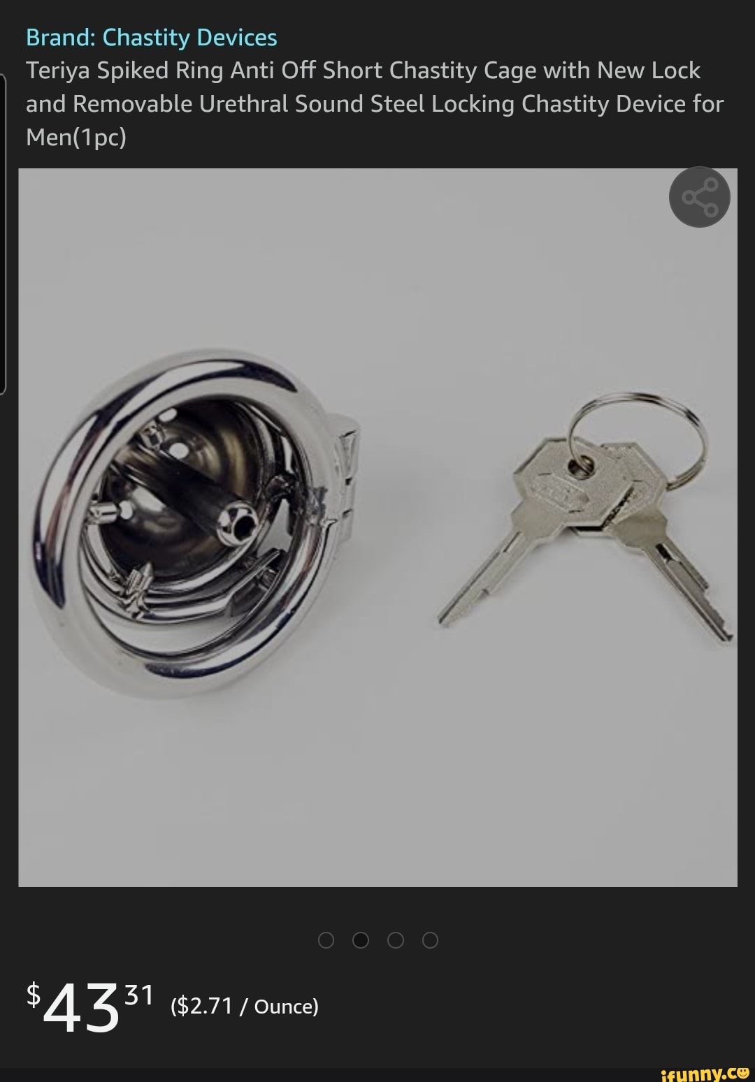 Brand: Chastity Devices Teriya Spiked Ring Anti Off Short Chastity Cage  with New Lock and Removable Urethral Sound Steel Locking Chastity Device  for 31 ($2.71 / Ounce) - iFunny Brazil