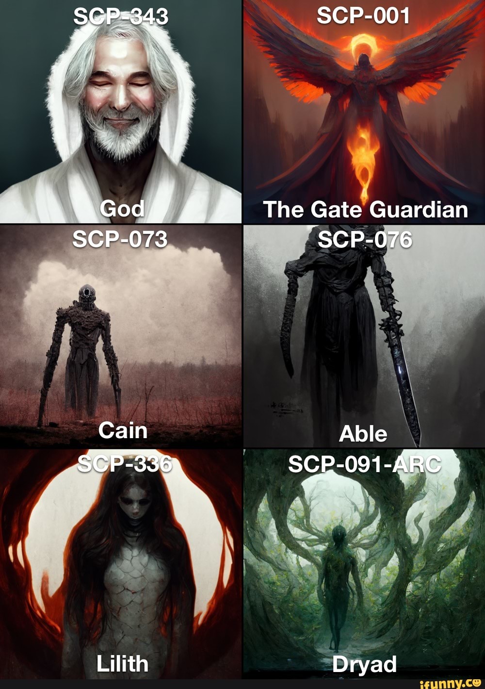 SCP-343 SCP-001 God The Gate Guardian SCP-073 Abel Cain SCP-336 ~ SCP-6000-A  Lilith The Serpent SCP-089 SCP-1348 Tophet The Inner Sanctum - iFunny Brazil