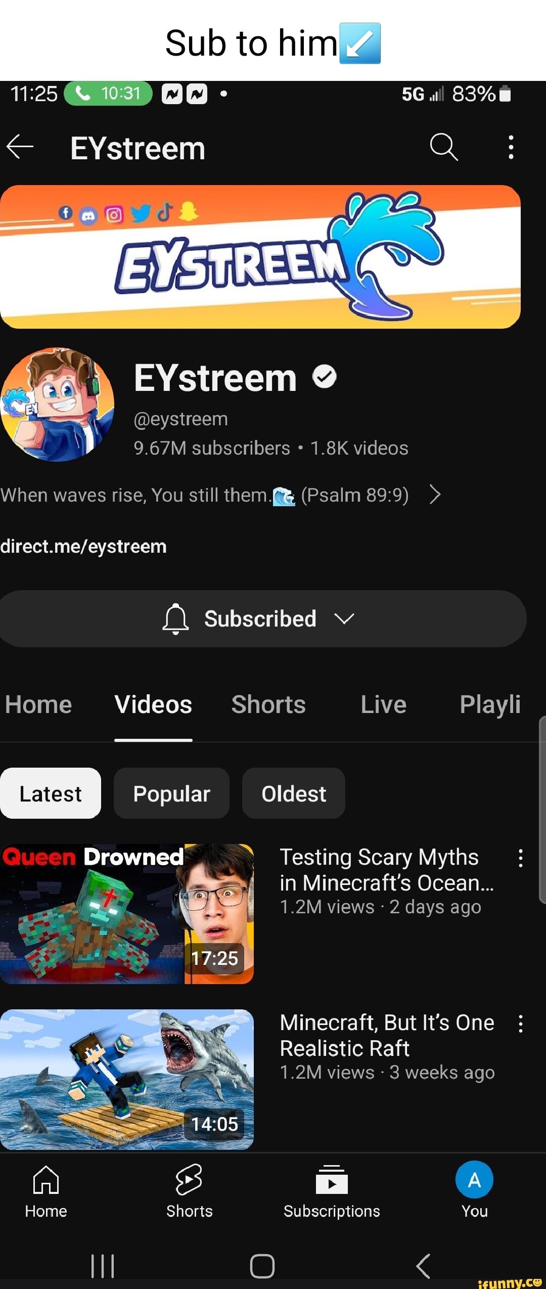 Sub to all EYstreem EYstreem @ 9.67M subscribers 1.8K videos When waves  rise, You still