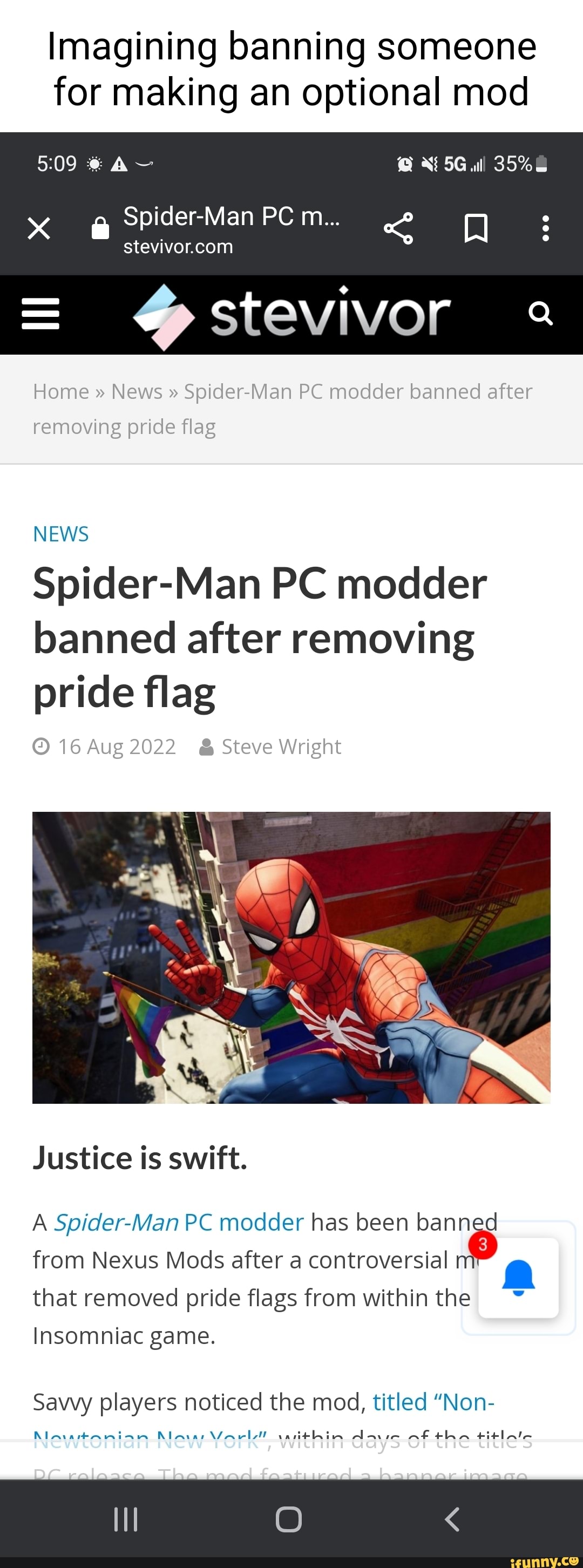 Nexus Mods bans user for Spider-Man mod removing Pride flags