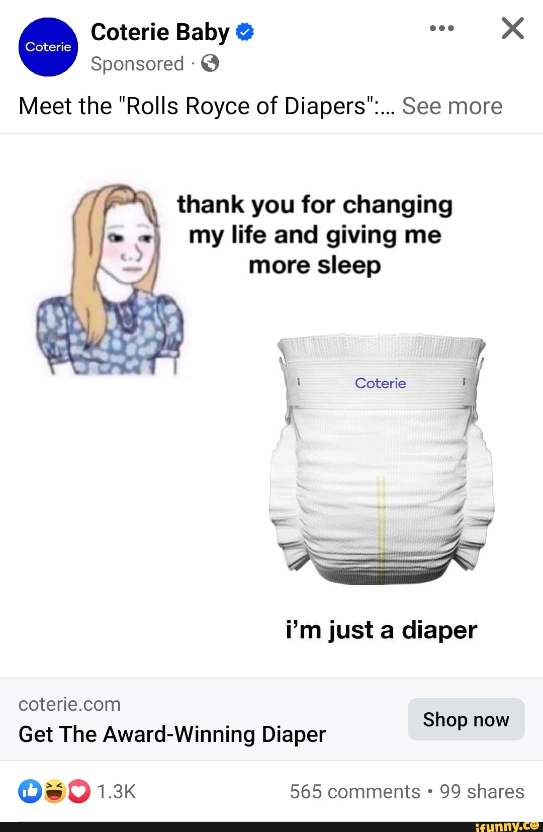 Coterie Baby Sponsored Meet the "Rolls Royce of Diapers"... See more