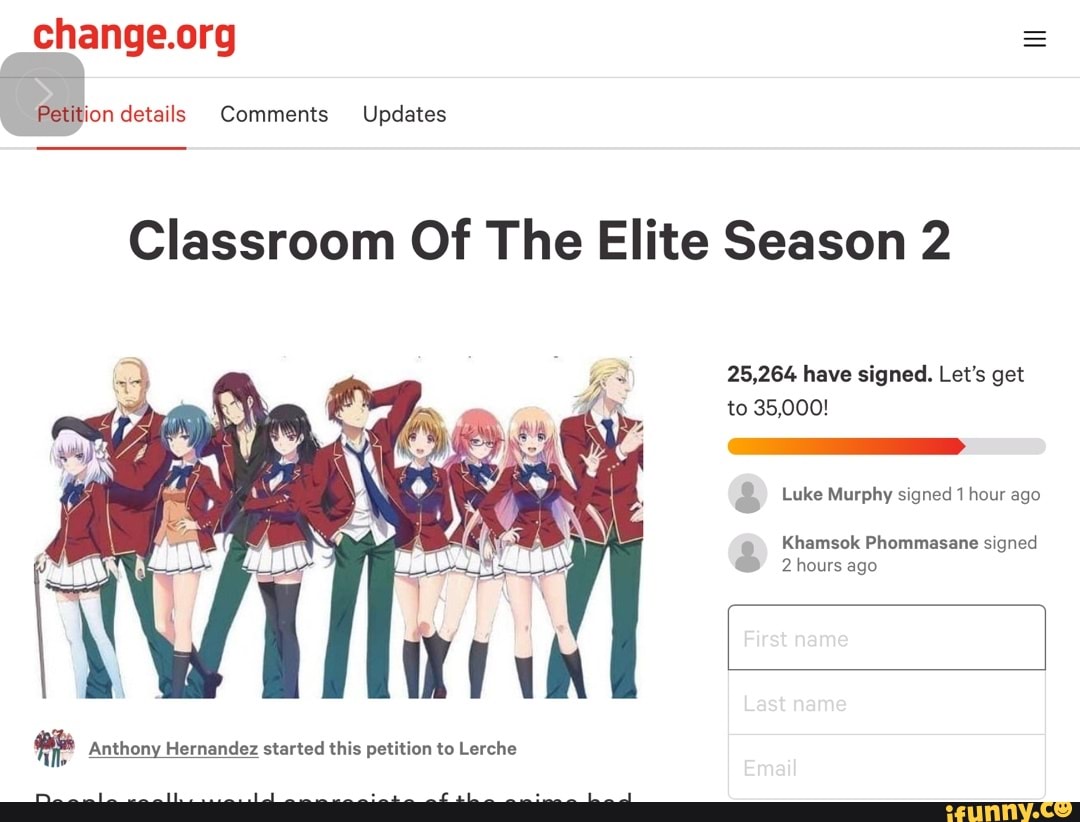Petition · Classroom Of The Elite Season 2 ·