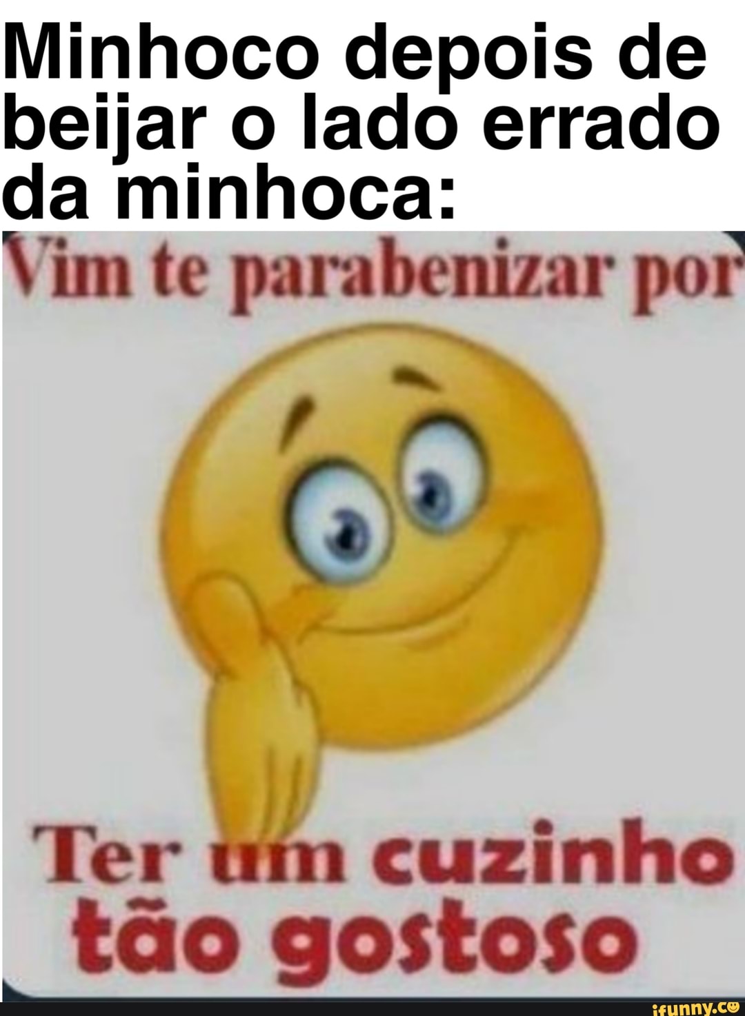 Minhoco depois de beijar o lado errado da minhoca: Vim te parabenizar por  ss Ter Wim cuzinho tão gostoso - iFunny Brazil