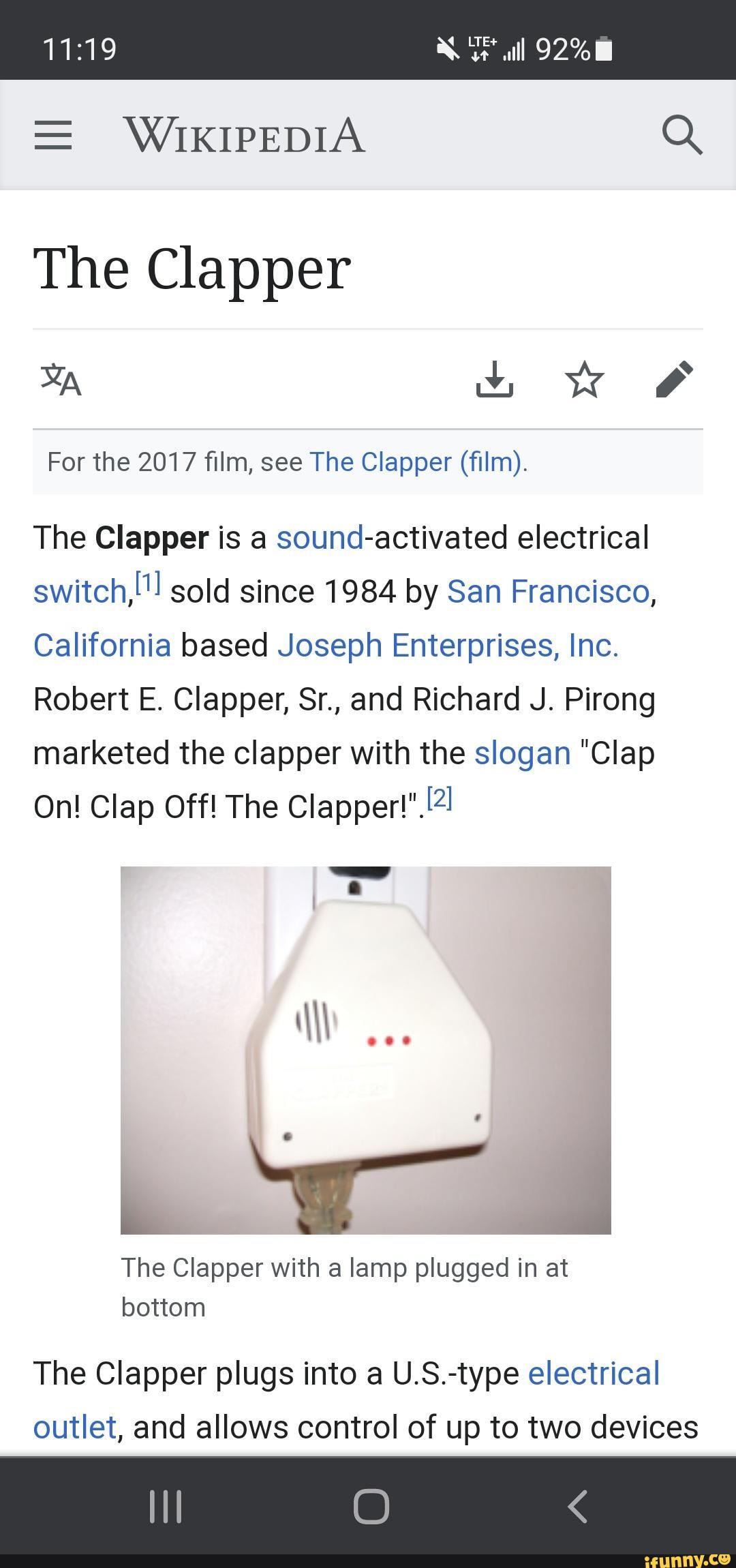 The Clapper Sound Activated On/Off Switch 1 Each
