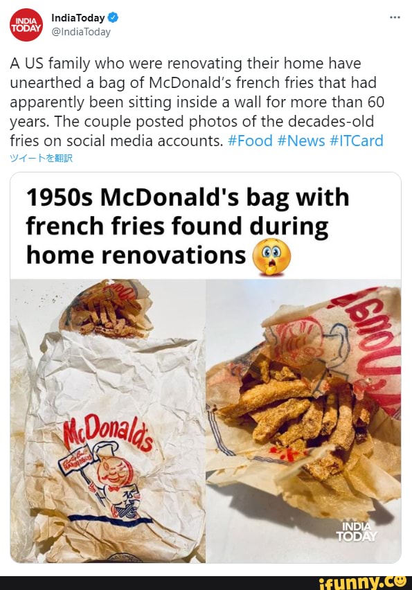 A Bag of McDonald's Fries From the '50s Was Found Inside a Wall