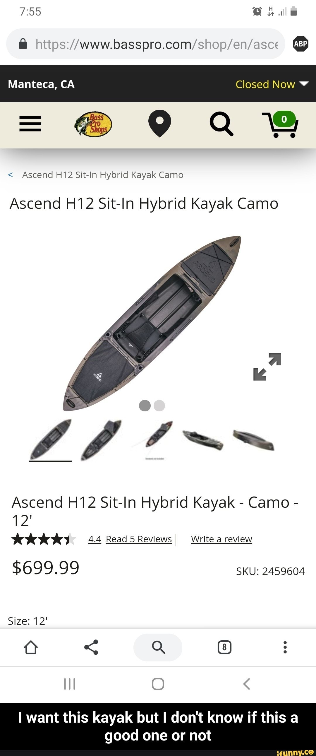 Ascend H12 Sit-In Hybrid Kayak Camo Ascend H12 Sit-ln Hybrid Kayak Camo Ascend  H12