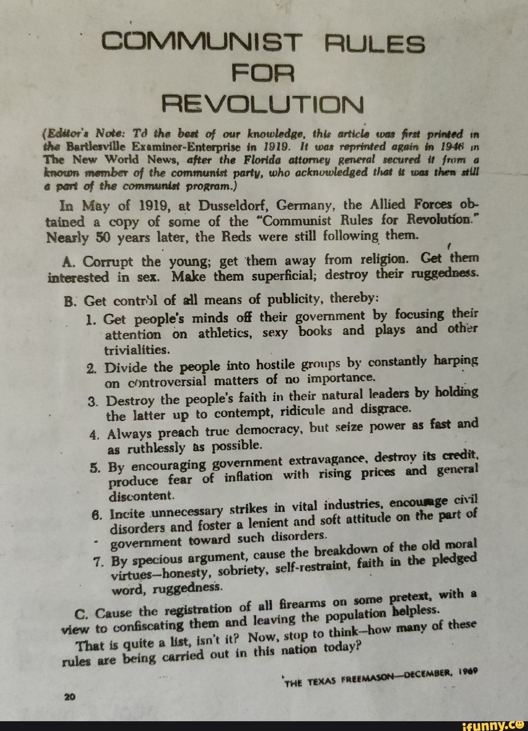 COMMUNIST RULES FOR REVOLUTION (Editors Note: Td the best of our  knowledge, this article printed the