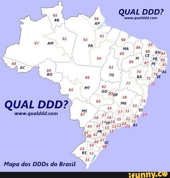 QUAL DDD? as PA ,86 88 (RN, se PESA, 66 ro BA SE QUAL DDD?) www.qualdddcom  as. 32 Mapa dos DDDs do - iFunny Brazil