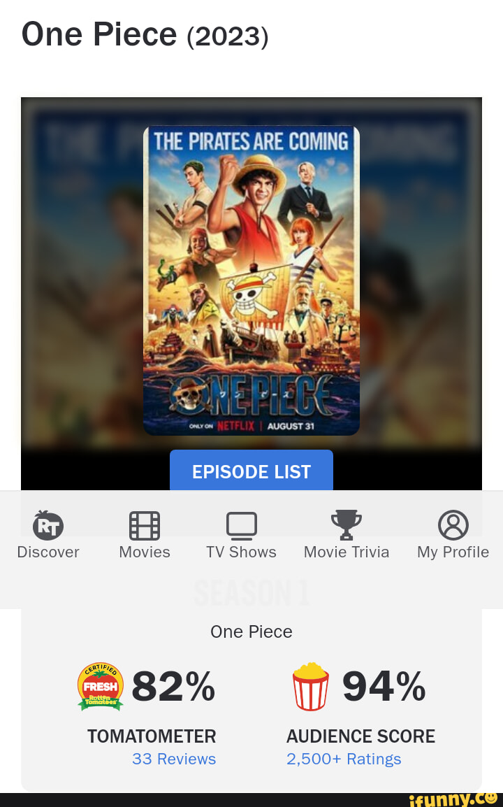 One Piece (2023) THE PIRATES ARE COMING SEASON One Piece @100% 93%  TOMATOMETER AUDIENCE SCORE EPISODE LIST - iFunny Brazil
