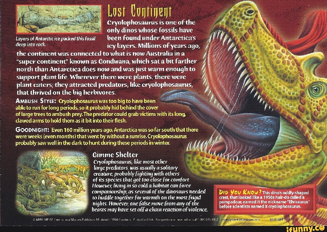 Lost Continent Cryolophosauvus is one of the only dinos whose