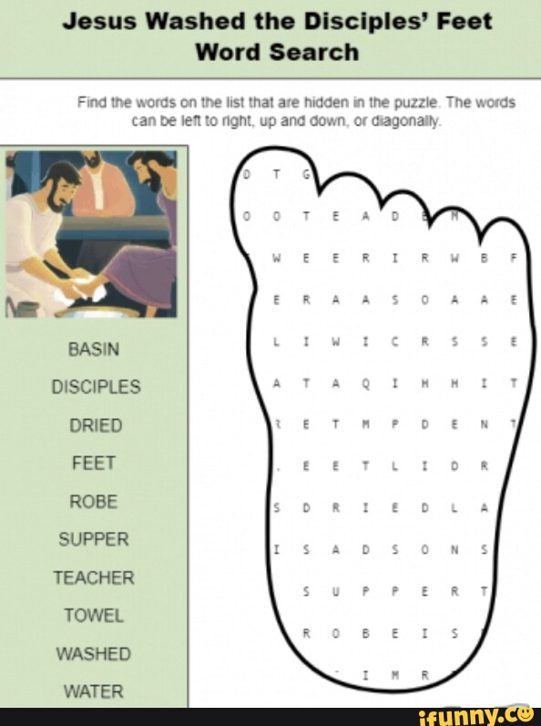 Jesus Washed the Disciples' Feet Word Search Find the words on the list ...