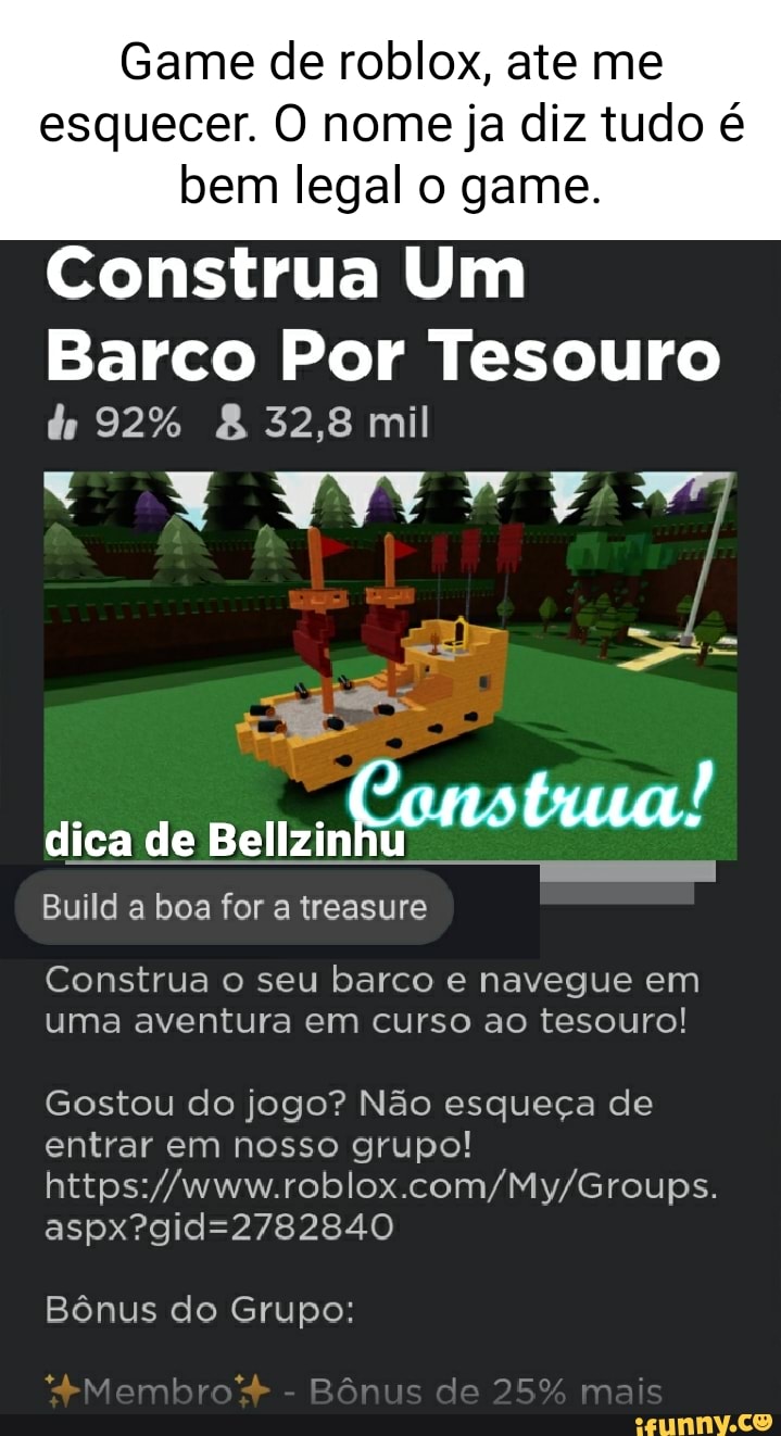 CONSTRUA UM BARCO POR TESOURO!! - ROBLOX 