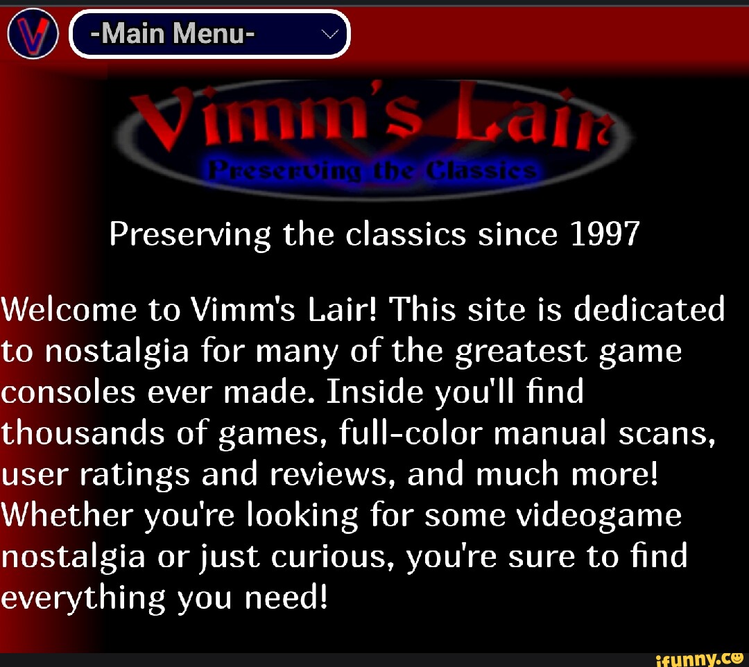 main-menu-preserving-the-classics-since-1997-welcome-to-vimm-s-lair