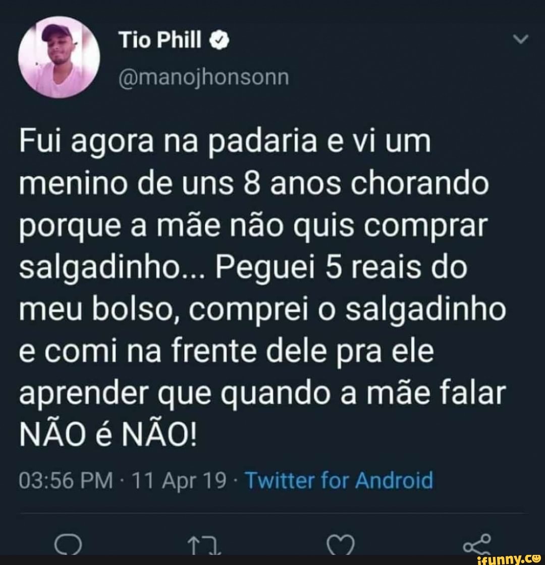 Fui agora na padaria e vi um menino de uns 8 anos chorando porque a mãe