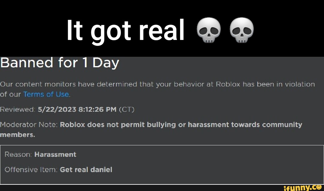 Eis que o ifunny chefe entra pra moderação do roblox: Moderator Note Roblox  does not permit