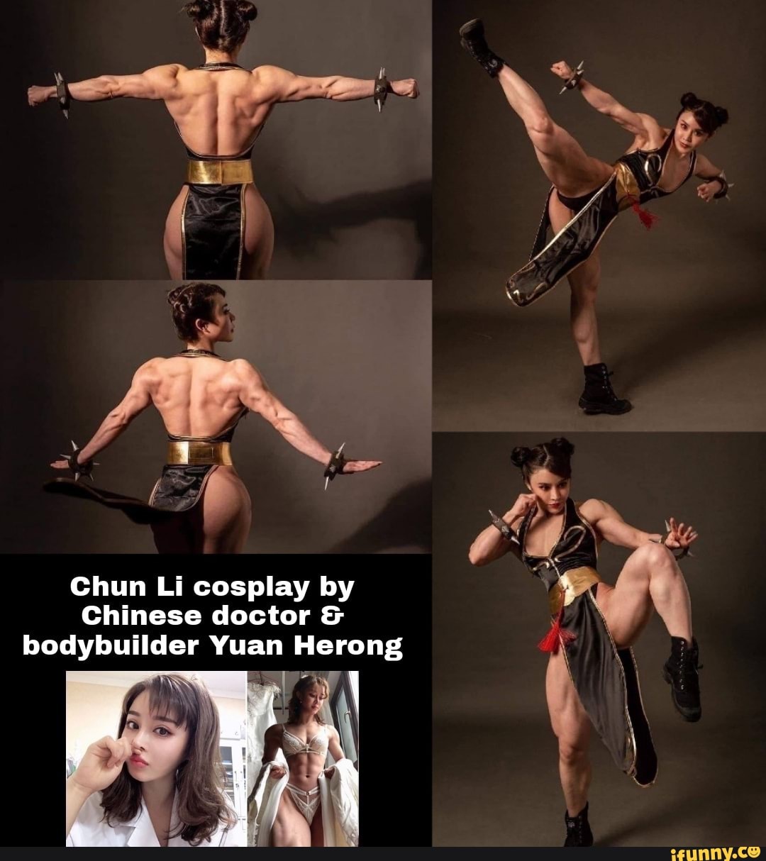 Chun Li cosplay by Chinese doctor bodybuilder Yuan Herong