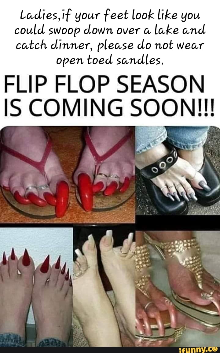 Ladies, if your feet look like you could swoop down over lake and catch  dinner, please do not wear open toed sandles, FLIP FLOP SEASON IS COMING  SOON! - iFunny Brazil