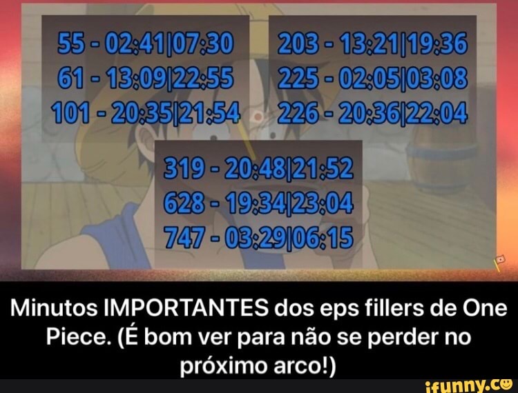 55.- Minutos IMPORTANTES dos eps fillers de One Piece. (E bom ver para não  se perder no próximo arco!) - iFunny Brazil