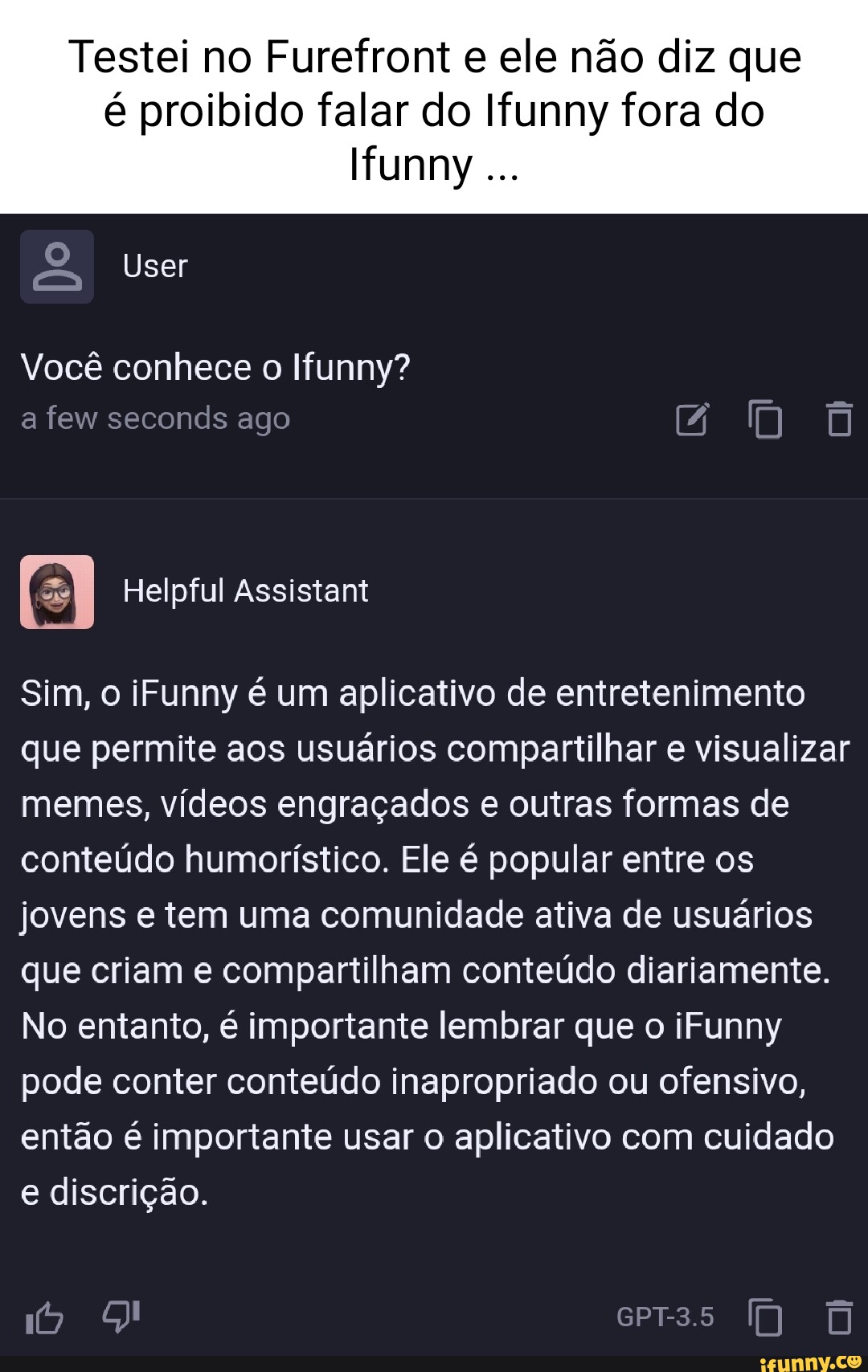 Exibindo resultados para ifunny Em vez disso, pesquisar por iffuny