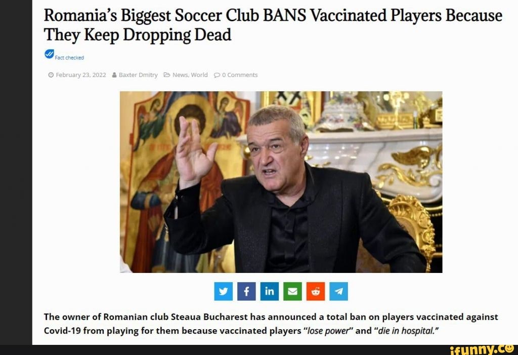 Steaua Bucharest owner bans vaccinated players from playing for club