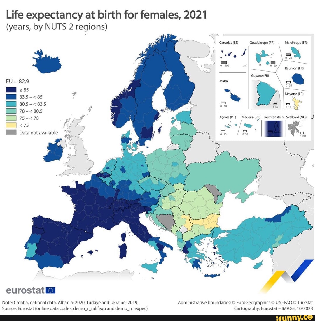 Life expectancy at birth for females, 2021 (years, by NUTS 2 regions ...