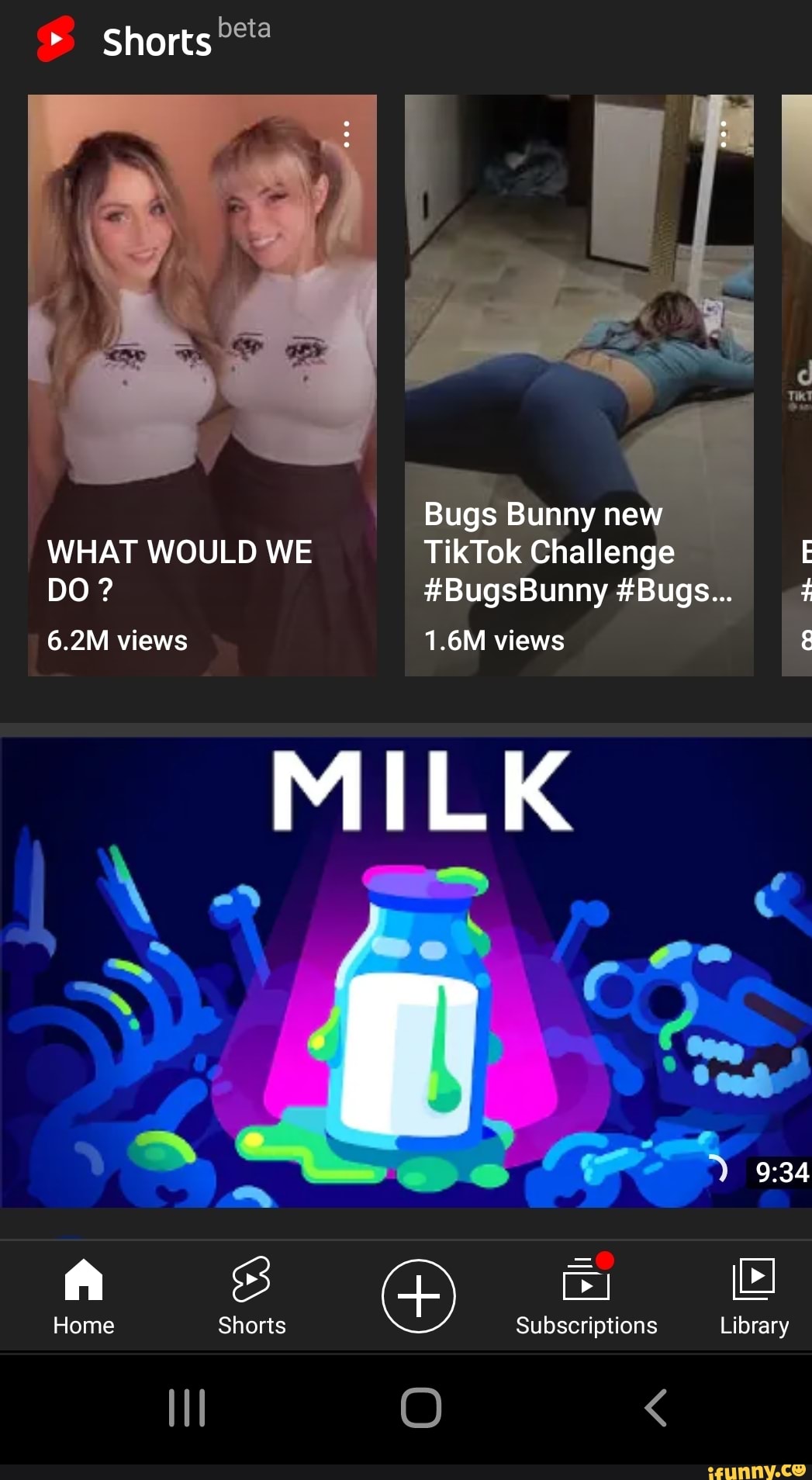 Shorts Bugs Bunny new WHAT WOULD WE TikTok Challenge I DO? #BugsBunny #Bugs...  6.2M views 1.6M views MILK Home Shorts Subscriptions Library - iFunny Brazil