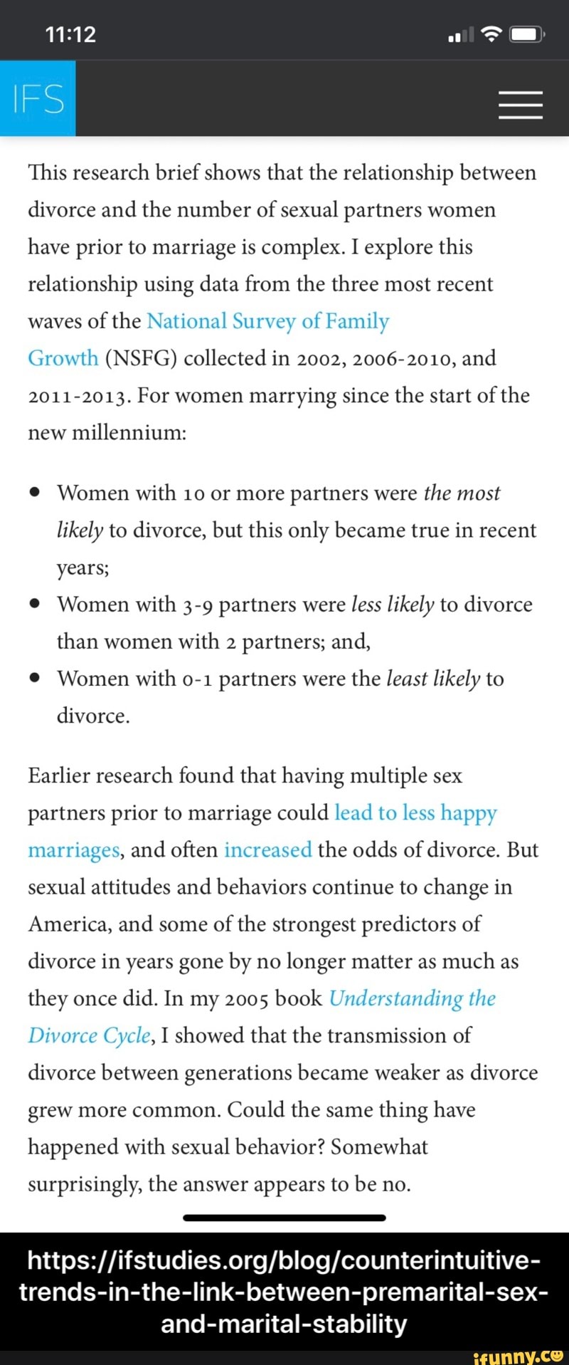 This research brief shows that the relationship between divorce and the  number of sexual partners women