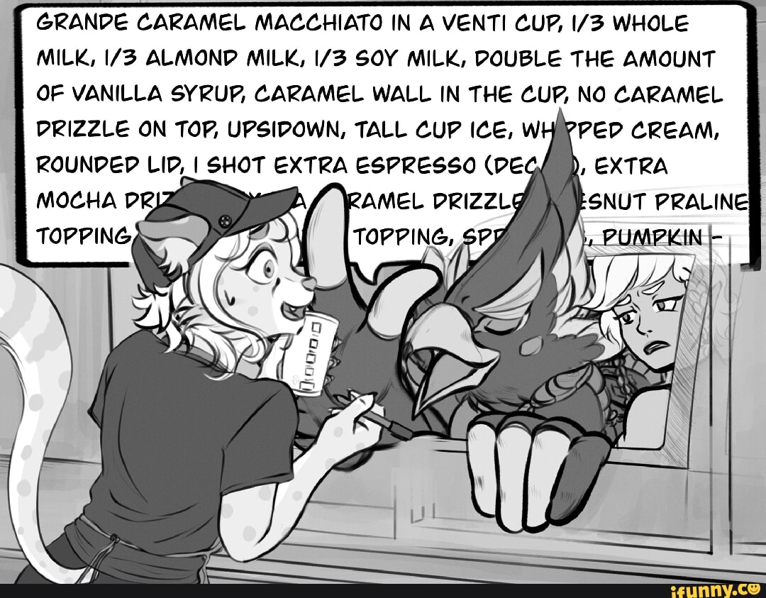 GRANDE CARAMEL MACCHIATO IN A VENTI CUP, WHOLE MILK, ALMOND MILK, SOY