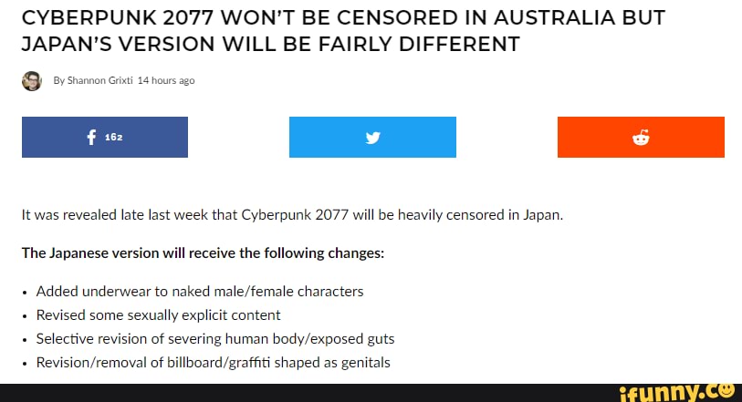 CYBERPUNK 2077 WON T BE CENSORED IN AUSTRALIA BUT JAPAN S VERSION