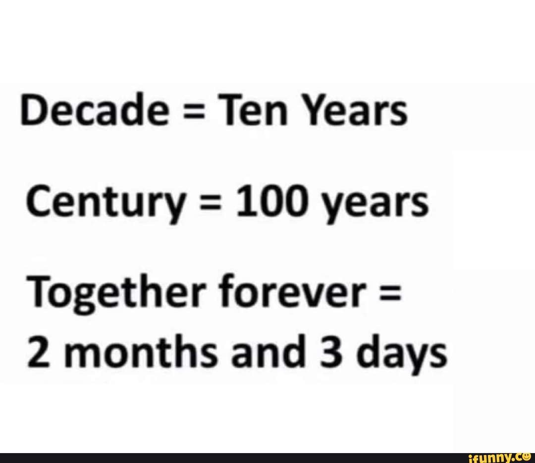 Decade = Ten Years Century = 100 years Together forever = 2 months