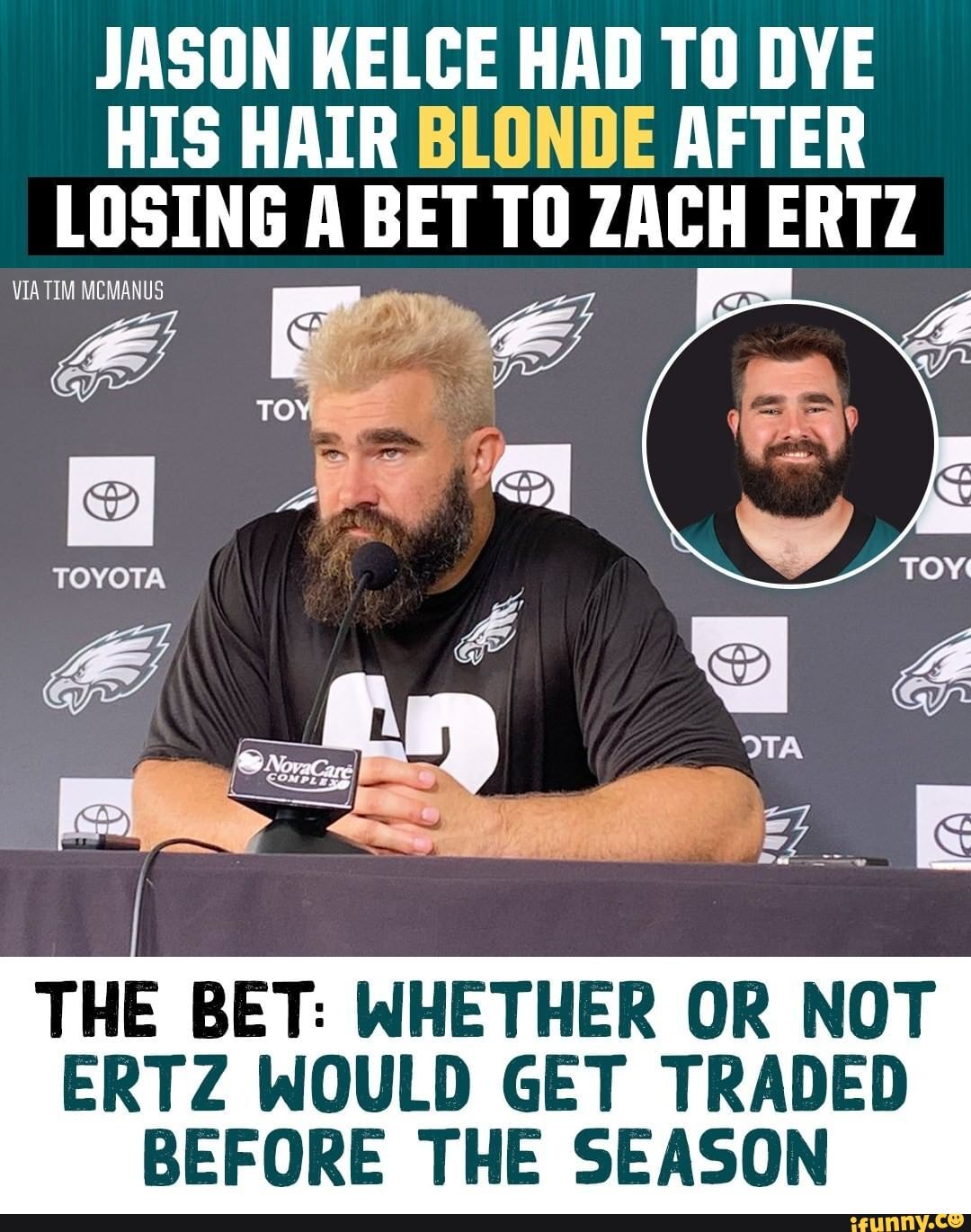 Eagles' Jason Kelce dyes hair blonde to match Zach Ertz