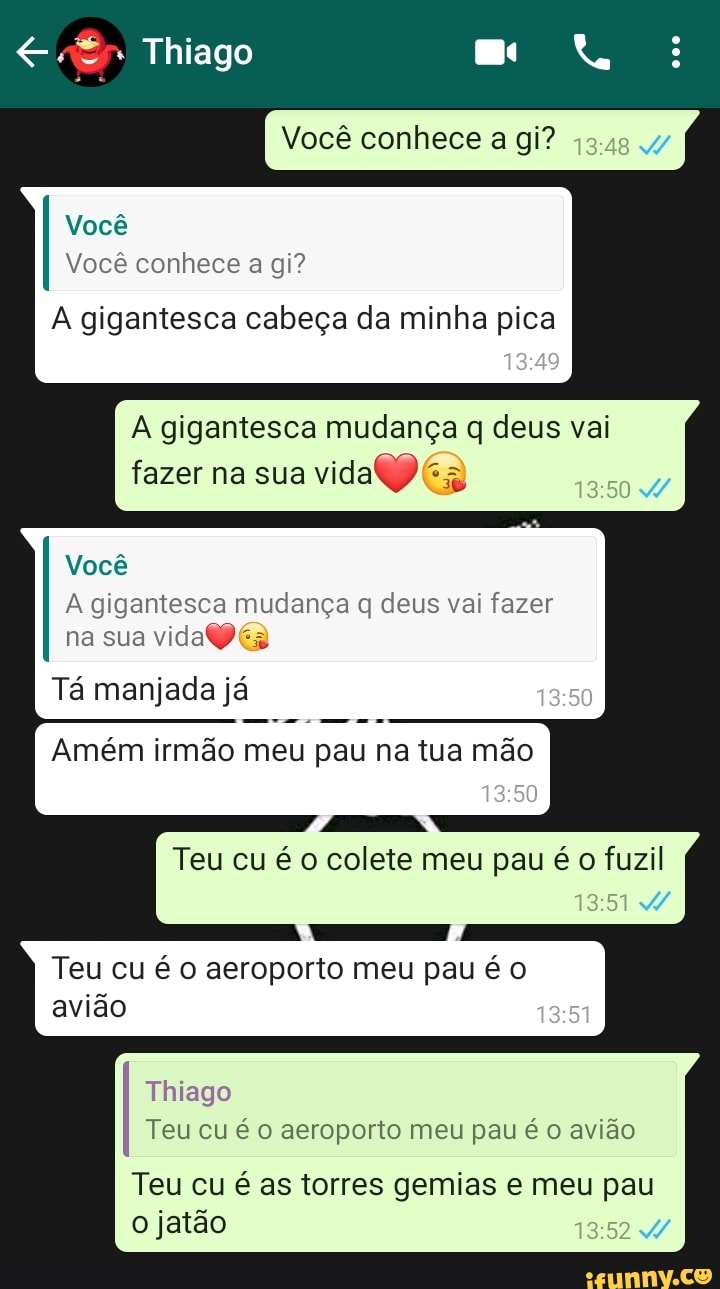 Thiago Você Você conhece a gi? Você conhece gi? A gigantesca cabeça da  minha pica A