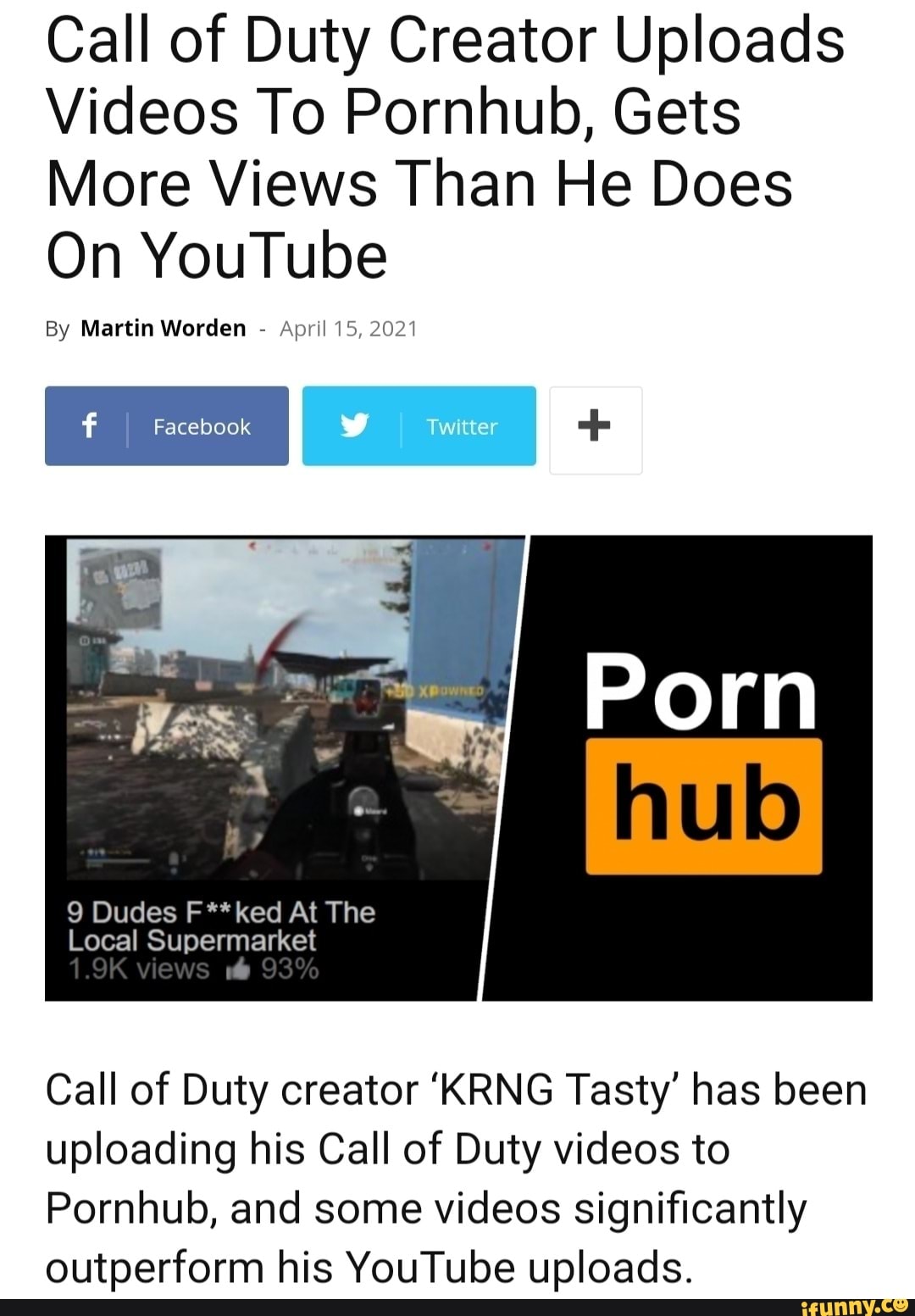 Call of Duty Creator Uploads Videos To Pornhub, Gets More Views Than He  Does On YouTube