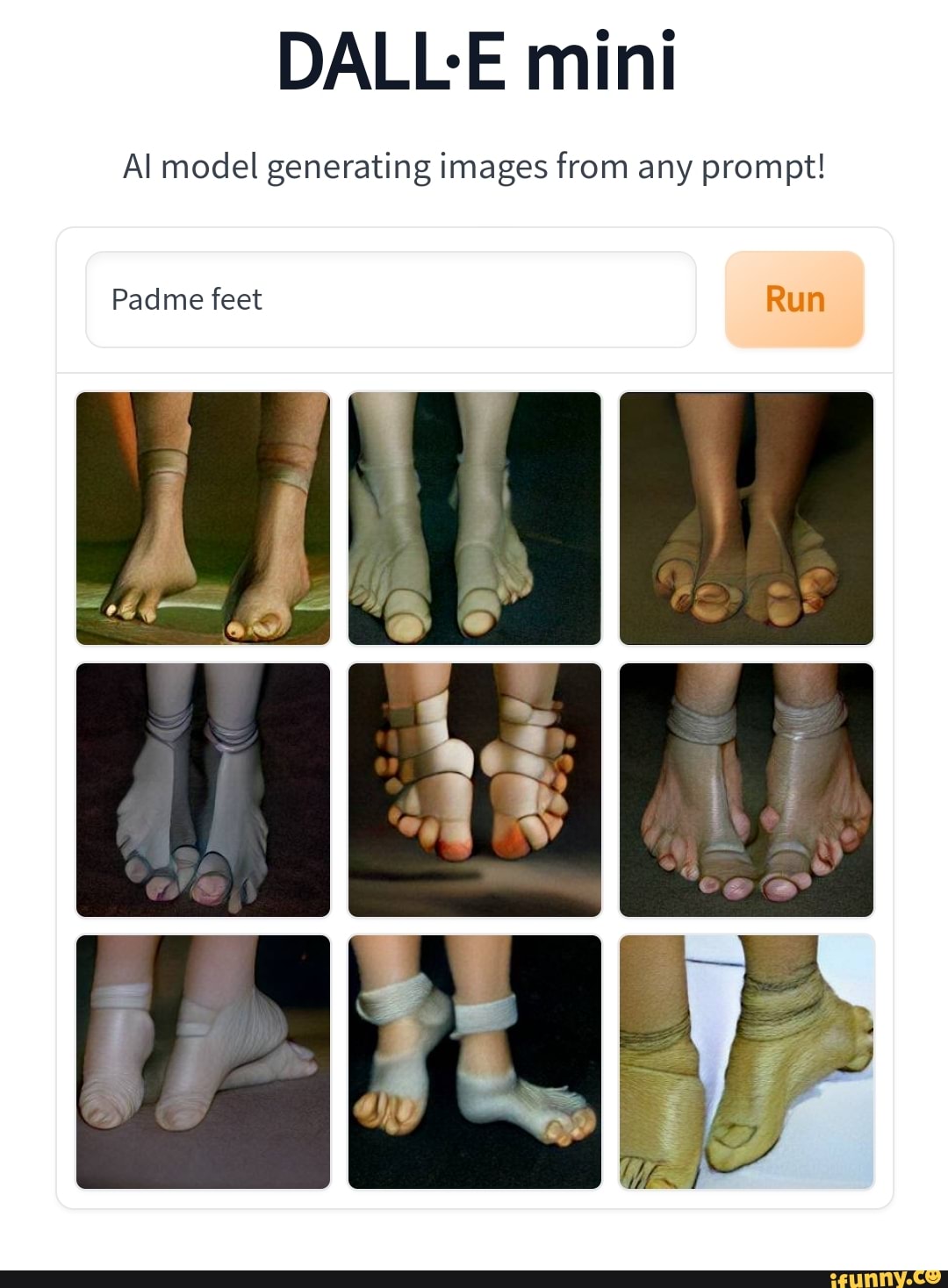 Mini Al model generating images from any prompt! Padme feet Run - iFunny  Brazil