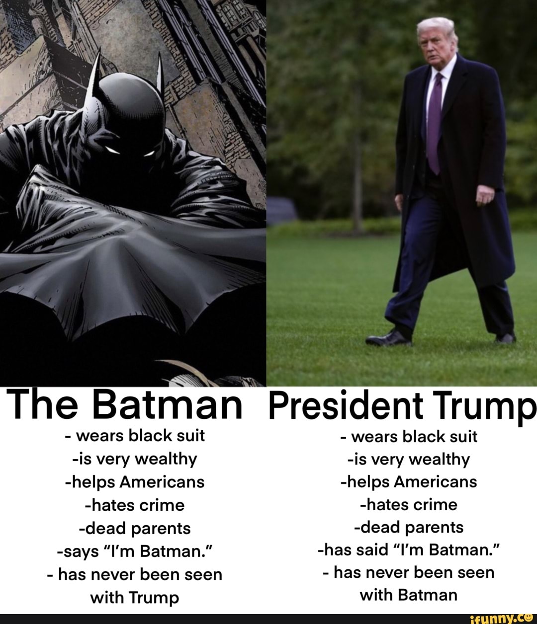 The Batman President Trump - wears black suit - wears black suit -is ...