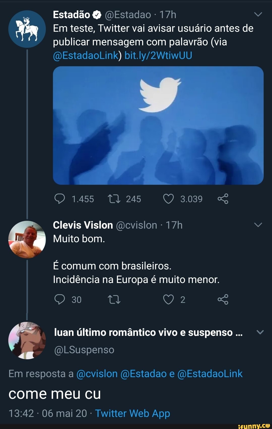 D luan último romântico vivo e suspenso... @LSuspenso Em resposta a  @cvislon @Estadao e @EstadaoLink come meu Cu - iFunny Brazil